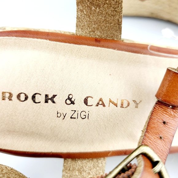 NEW ROCK & CANDY Brown Leather Espadrilles Wedge‎ 10 Platform Open Toe Strappy - Picture 3 of 13